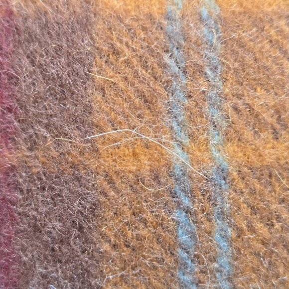 Plaid Cashmere Woven Scarf Blue Brown - Picture 5 of 9